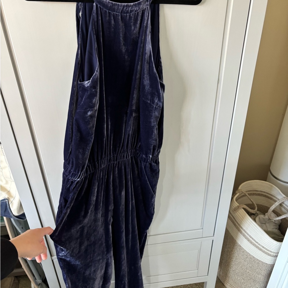 LOFT Velvet Jumpsuit in Deep Purple